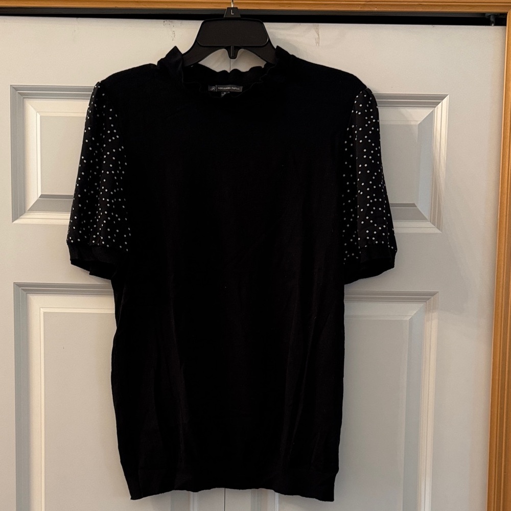 Black Sweater with Polka Dot Sleeves